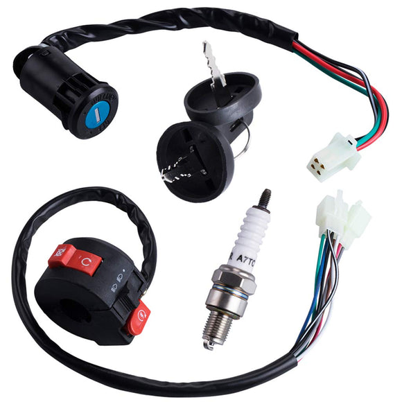 3 Function Left Starter Switch+4 Wires Ignition Switch Key with Cap Assembly for 50cc 70 cc 90cc 110 cc 125cc 150cc TaoTao SUNL Coolster Chinese ATV Quad 4 Wheeler Apollo Dirt Bike Scooter Parts