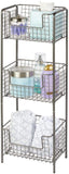 mDesign 3 Tier Vertical Standing Bathroom Shelving Unit, Decorative Metal Storage Organizer Tower Rack with 3 Basket Bins to Hold and Organize Bath Towels, Hand Soap, Toiletries - Bronze