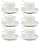 Kingrol 8 Ounce Porcelain Cappuccino Cups with Saucers and Spoons, Set of 6 Espresso Mugs for Latte, Mocha, Cappuccino and Tea