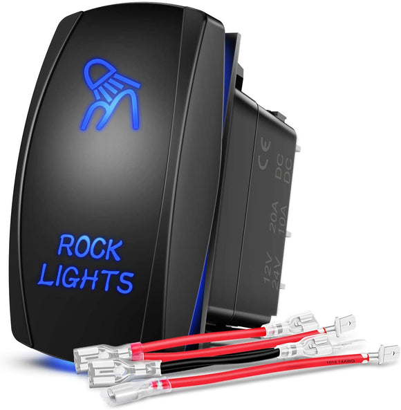 Nilight - 90008B Rock Lights Rocker Switch LED Light Bar 5Pin Laser On/Off LED Light 20A/12V 10A/24V Switch jumper wires set for Jeep Boat Trucks,2 years Warranty