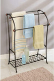 mDesign Large Freestanding Towel Rack Holder with Storage Shelf - 3 Tier Metal Organizer for Bath & Hand Towels, Washcloths, Bathroom Accessories - Bronze/Warm Brown