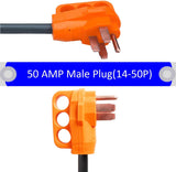50 Amp Male to 30 Amp Female, RV Heavy Duty Electrical Adapter, 12’’ Length, 125V/3750W, 180 Degree Bend Design and Convenience Handle RV Plug Adapter