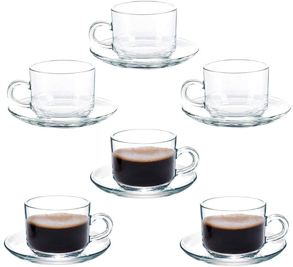 Coffee Cup Glass Teacup, Cappuccino Cups, Coffee Cups, Clear and Lightweight Glass Tea and Coffee Cup with Saucer(Set of 6) Gift Box
