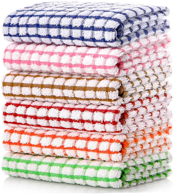 LAZI Kitchen Dish Towels, 16 Inch x 25 Inch Bulk Cotton Kitchen Towels and Dishcloths Set, 6 Pack Dish Cloths for Washing Dishes Dish Rags for Drying Dishes Kitchen Wash Clothes and Dish Towels