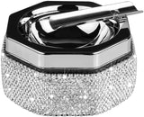 Ashtray,Stainless Steel Ashtray with Lid Bling Crystal Diamonds,Cigarette Ashtray for Indoor or Outdoor Use,Ash Holder for Smokers,Desktop Smoking Ash Tray for Home Office Decoration,Square - Silver