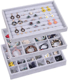 Sackcloth Stackable Jewelry Tray With Lid Jewelry Organizer For Drawer Earring Storage Necklace Organizer Ring Box Bracelact Display Set(gray-black)