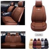 OASIS AUTO Leather&Fabric Car Seat Covers, Faux Leatherette Automotive Vehicle Cushion Cover for Cars SUV Pick-up Truck Universal Fit Set Auto Interior Accessories (OS-008 Front Pair, Brown)