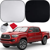Shinematix 2-Piece Windshield Sun Shade - Foldable Car Front Window Sunshades For Most Sedans SUV Truck - Best 210T Reflective Material Blocks 99% UV Rays and Keeps Your Vehicle Cool (Standard/Medium)