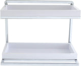 Danya B. HA80582 Bathroom Accessories and Décor – Wall Mount 2-Tier Chrome Shelving Unit with Towel Rack and White Removable Trays