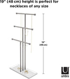 Umbra 299330-491-REM Trigem Hanging Organizer – 3 Tier Table Top Necklace Holder, Box Display with Jewelry Tray Base, One Size, Nickel