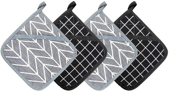 BEATURE Cotton Oven Mitts and Pot Holders for Kitchen Heat Resistant with Hanging Loop, Kitchen Sets & Tabletop Accessories, 4 Packs