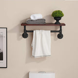 Ivinta Industrial Pipe Bathroom Wall Shelf, Rustic Wall Mounted Storage Shelves with Towel Bar for Bathroom Kitchen, Wall Organizer Towel Racks Over Toilet, 24" Towel Holder, Retro Brown (2-Shelf)