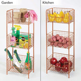 mDesign 3 Tier Vertical Standing Bathroom Shelving Unit, Decorative Metal Storage Organizer Tower Rack Center with 3 Basket Bins to Hold and Organize Bath Towels, Hand Soap, Toiletries - Copper