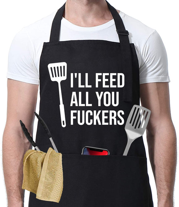 I'll Feed All You - Funny Aprons for Men, Women with 3 Pockets - Dad Gifts, Gifts for Men - Birthday, Mothers Day Gifts for Mom, Wife, Husband, Brother, Friends - Miracu Kitchen Cooking BBQ Chef Apron