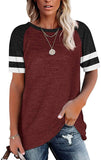 Womens Summer Tunic T Shirts Short Sleeve Color Block Striped Casual Loose Tops