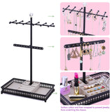 Meangood Jewelry Tree Stand Organizer 3in1 Necklace Organizer Display Bracelet Earrings and Ring Tray Jewelry Holder Hanger Metal（Black）