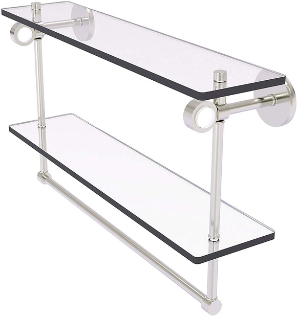 Allied Brass CV-2TB-22 Clearview Collection 22 Inch Double Vanity Integrated Towel Bar Glass Shelf, Satin Nickel