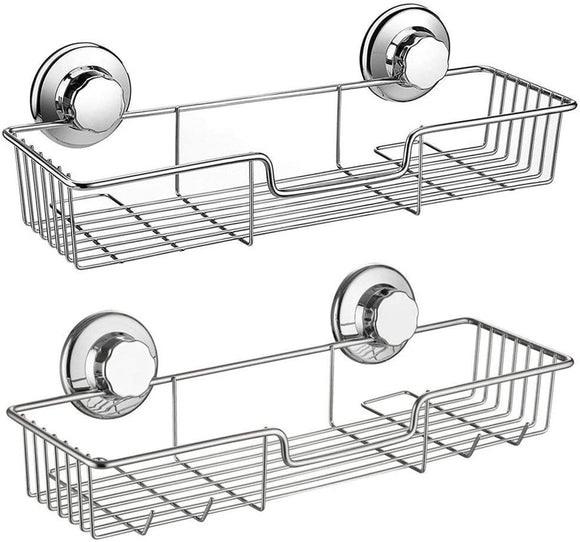 SANNO Two Shower Caddy,Strong Suction Cup Bathroom Shower Caddies,Bath Shelf Storage Combo Organizer Basket, Kitchen & Bathroom Accessories for Shampoo Conditioner Rustproof Stainless Steel(set of 2)