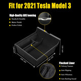 XTAUTO Center Console Organizer Tray Fit for 2021 Tesla Model 3 Armrest Storage Box Cubby Drawer Container 2021 Tesla Model 3 Accessories Interior Parts ABS Material Flocked Liner