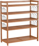 HOMFA Bamboo Shoe Shelf Storage Organizer 5-Tier with 12 Hanging Bar Entryway Shoe Rack, Home Shelf Storage Cabinet for Shoes, Books and Flowerpots Natural