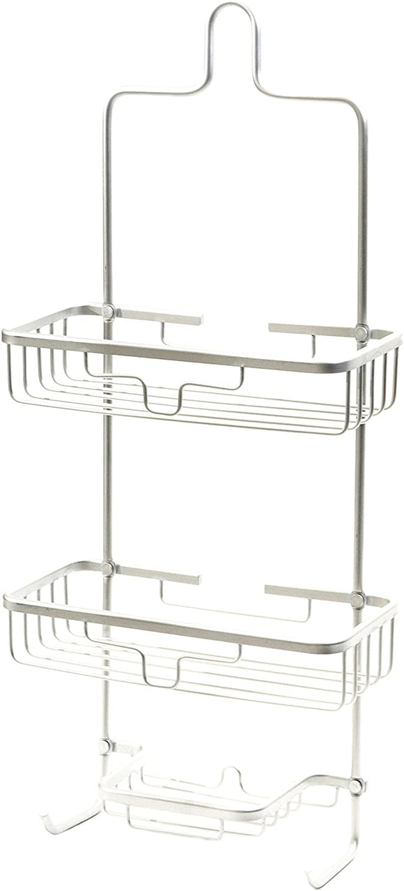 Splash Home Aluminum Kohala Shower Caddy Bathroom Hanging Head Two Basket Organizers Plus Dish For Storage Shelves For Shampoo, Conditioner and Soap, 24 x 5 x 11 Inches, Chrome