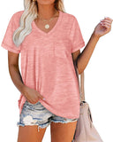 Womens V Neck T Shirts Short Sleeve Summer Tops with Pocket