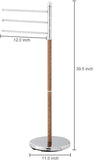 MyGift 40-Inch Freestanding Metal 3-Swivel Arm Bathroom Towel Holder Storage Rack with Wood Grain Design