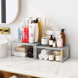 AIYAKA Expandable Stackable Cabinet and Counter Shelf Organizer,Suitable for Kitchen Storage Room Bathroom Bedroom Office Desk Table,Silver
