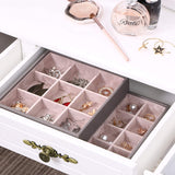 BEWISHOME Jewelry Organizer Tray Stackable Earring Storage Trays with Lid for Dresser and Drawer 32 Slots for Rings, Earrings, Necklaces, Bracelets and Watches Set of 4 Grey SSH81H