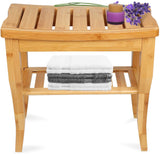 Widousy Bamboo Shower Bench Seat with Storage Shelf, Shower Chair Seat Bench Organizer for Indoor or Outdoor，Bathroom Decor
