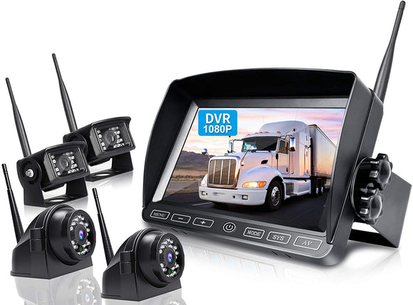 ZEROXCLUB 1080P Wireless Backup Camera System Kit, 7’’ DVR Quad Split Monitor & IP69 Waterproof Wireless Reverse Rear Side View Camera with Stable Signal for RV/Truck/Trailer/Bus/Pickup/Van-W704