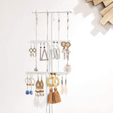 SONGMICS 2-in-1 Jewelry Display Stand Holder, Jewelry Rack Tree with 3 Metal Bars with Holes, Drawer and Removable Slots, for Necklaces, Bracelets, Earrings, Rings, Rustic Brown and White UJJS014W01