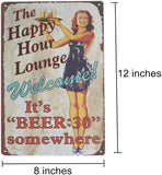 UNIQUELOVER Bar Signs, The Happy Hours Lounge Sign Retro Vintage Metal Tin Signs for Home Bar Decor 12” X 8”