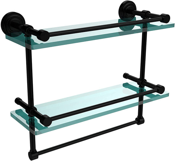 Allied Brass DT-2TB/16-GAL-BKM Dottingham 16 Inch Gallery Double Towel Bar Glass Shelf, Matte Black