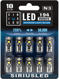 SIRIUSLED 194 LED Bulbs Extremely Super Bright 3030 Chipset for Car truck Interior Dome Map Door Courtesy Marker License Plate Lights Compact Wedge T10 168 2825 Xenon White Pack of 10