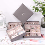 BEWISHOME Jewelry Organizer Tray Stackable Earring Storage Trays with Lid for Dresser and Drawer 32 Slots for Rings, Earrings, Necklaces, Bracelets and Watches Set of 4 Grey SSH81H