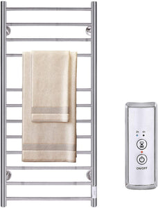 JSLOVE Towel Warmer 4 Bars with Built-in Timer Wall Mounted Electric Heated Towel Racks for Bathroom, Stainless Steel Hot Plug-in Bath Towel Heater, Matte Black