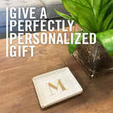 Jewelry Tray Ring Dish with Initial Gift | Personalized Jewelry Dish and Trinket Dish with Gold Initials Key Bowl Ceramic Holder (Letter M)