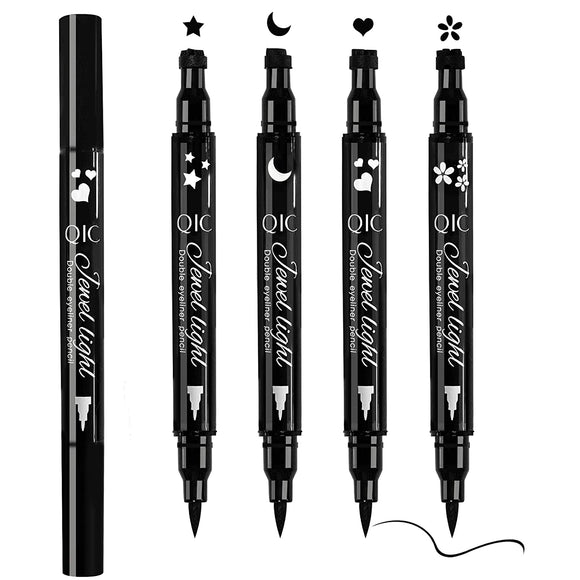 Double-sided Liquid Stamp Eyeliner Pen, Two colors Pencil with Eye Makeup Stamp Waterproof Double Sided Long Lasting Seal Eyeliner, Heart,Star,Moon,Flower (4PCS)
