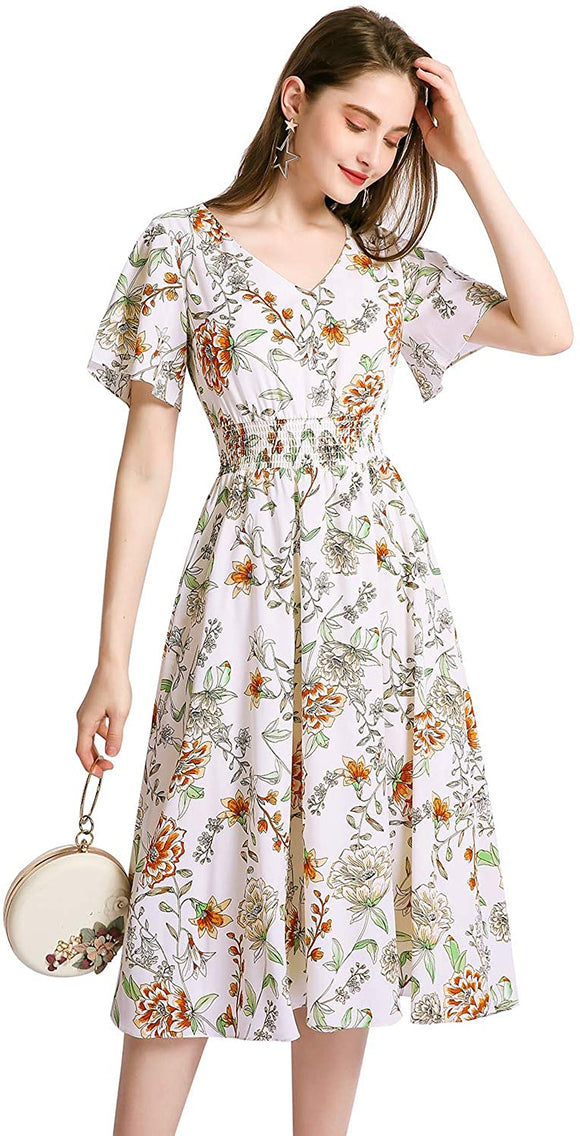 Floral Chiffon Dresses for Women Flowy Homecoming Cocktail Dress Casual Beach Sun Dress