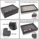 Mebbay Sackcloth Stackable Jewelry Trays Organizer Set with Clear Lid, Jewelry Storage Display Trays for Drawer, Earring Necklace Bracelet Ring Organizer - Set of 4 (Grey-Black)