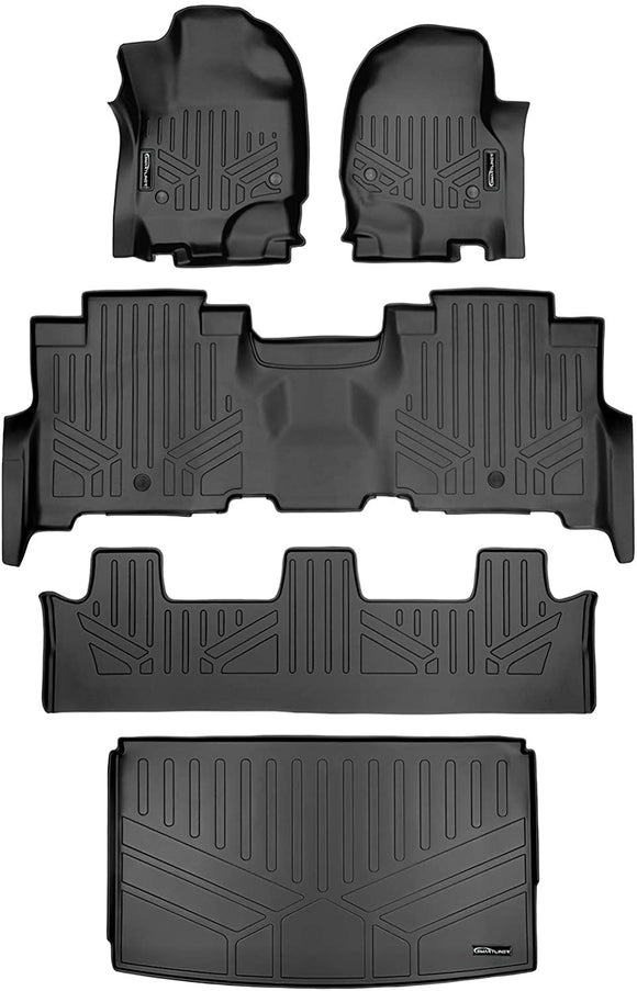 MAXLINER Floor Mats 3 Rows and Cargo Liner Behind 3rd Row Set Black for 2018-2021 Expedition Max with 2nd Row Bench Seat