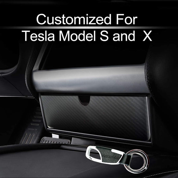 Car Center Console Fit Tesla Cubby Drawer Storage ABS Plastic and Carbon Fiber Box Glasses Box Customized Compatible with fit for Tesla Model X Model S, Black