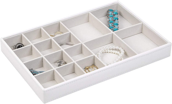 Richards Homewares Jewelry Storage Organizer Tray, 16-Compartment, Pebbled White