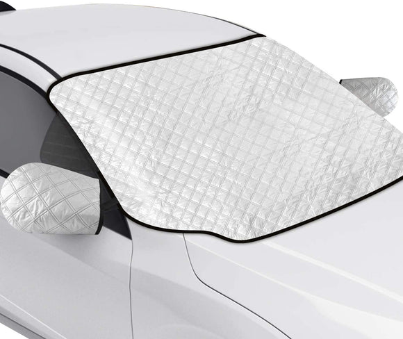 AURELIO TECH Magnetic Car Windshield Snow Cover with Side Mirror Covers for Ice Snow and Frost, Double Side Design, 4 Layers Protection, Extra Large, Fits Most Cars, Trucks, SUVs, Minivans