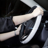 Diamond Leather Steering Wheel Cover for Women Girls with Bling Bling Crystal Rhinestones, Universal Fit 15 Inch Anti-Slip Wheel Protector (Silver)