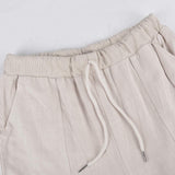 Womens Tapered Pants Cotton Linen Drawstring Back Elastic Waist Pants Casual Trousers with Pockets.