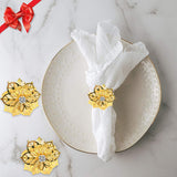 ZeeDix Set of 12 Flower Gold Napkin Rings for Dinning Table Setting - Napkin Holder Rings for Holiday Party,Wedding Receptions, and Home Kitchen for Casual or Formal Occasion