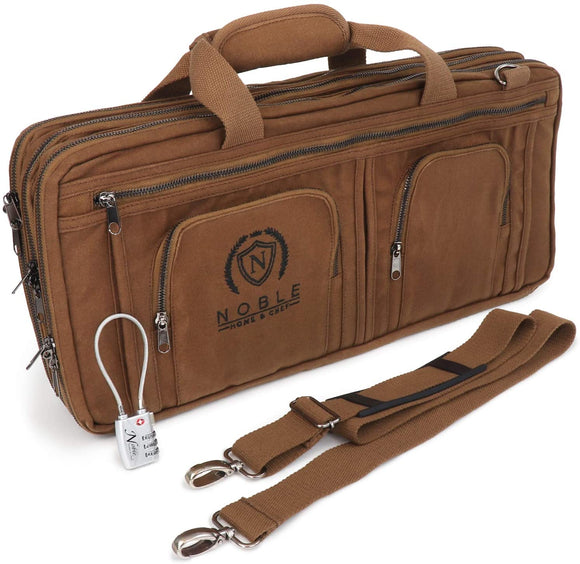 Waxed Canvas Chef Knife Bag Holds 19 Knives PLUS Knife Steel Meat Cleaver and Large Storage Compartments! Our Most Durable Professional Line Knife Carrier Includes Custom Padlock! (Bag Only) (Khaki)