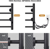 JSLOVE Towel Warmer 4 Bars with Built-in Timer Wall Mounted Electric Heated Towel Racks for Bathroom, Stainless Steel Hot Plug-in Bath Towel Heater, Matte Black